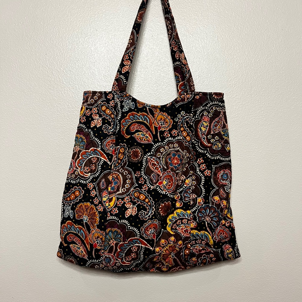 Vera Bradley Retired Quilted Tote Paisley Floral Brown Orange Shoulder Bag - Picture 5 of 6